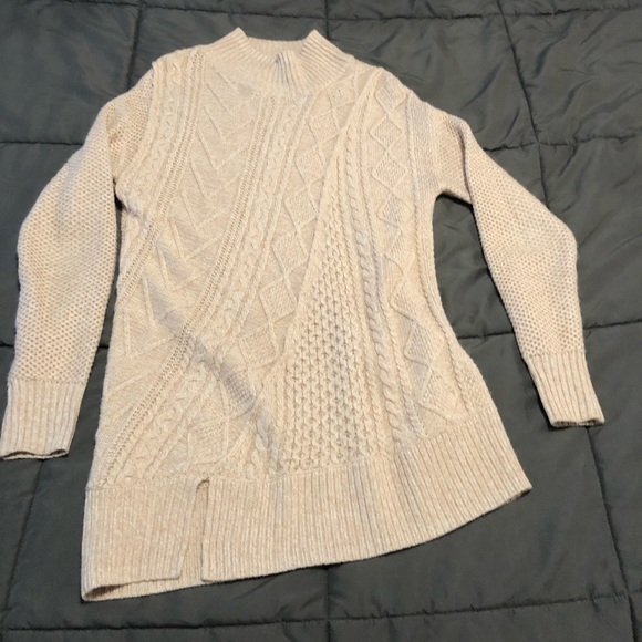 Asymmetrical knit design sweater/tunic with mock neck. Long, soft and comfy! - Picture 3 of 4